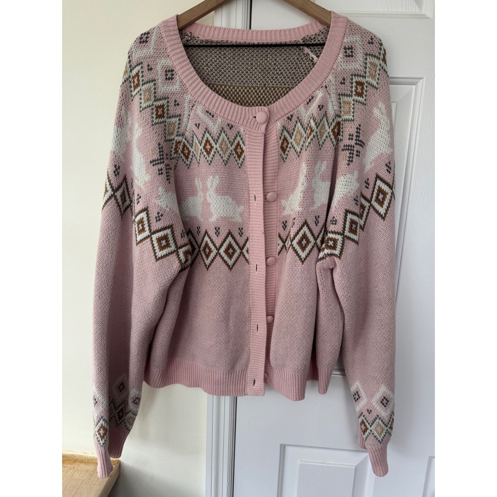 Pink Bunny Fair‎ Isle Knit Cardigan Sweater Women's